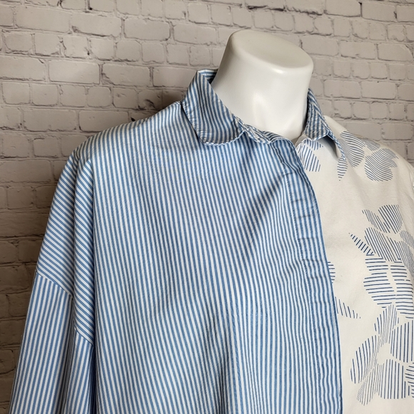 A New Day Blue and White Mixed Pattern Button Down Shirt Size L - Picture 3 of 6